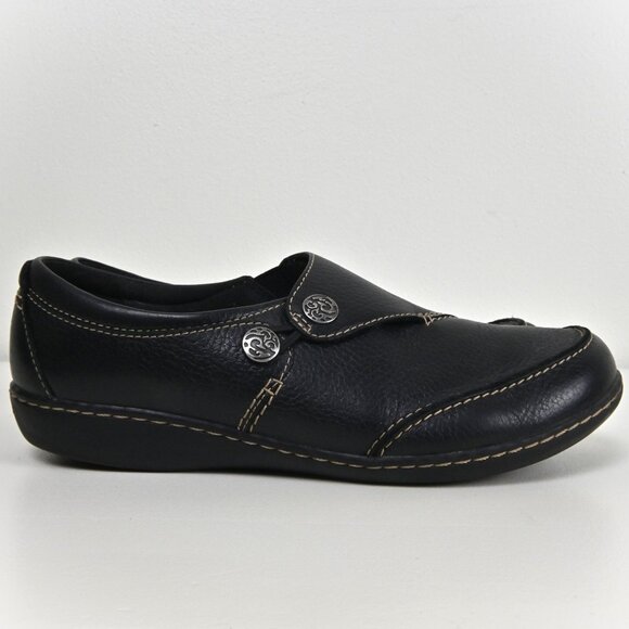 Clarks Collection Leather Button Slip On Button Comfort Black Loafers US9.5 UK7 - Picture 8 of 16